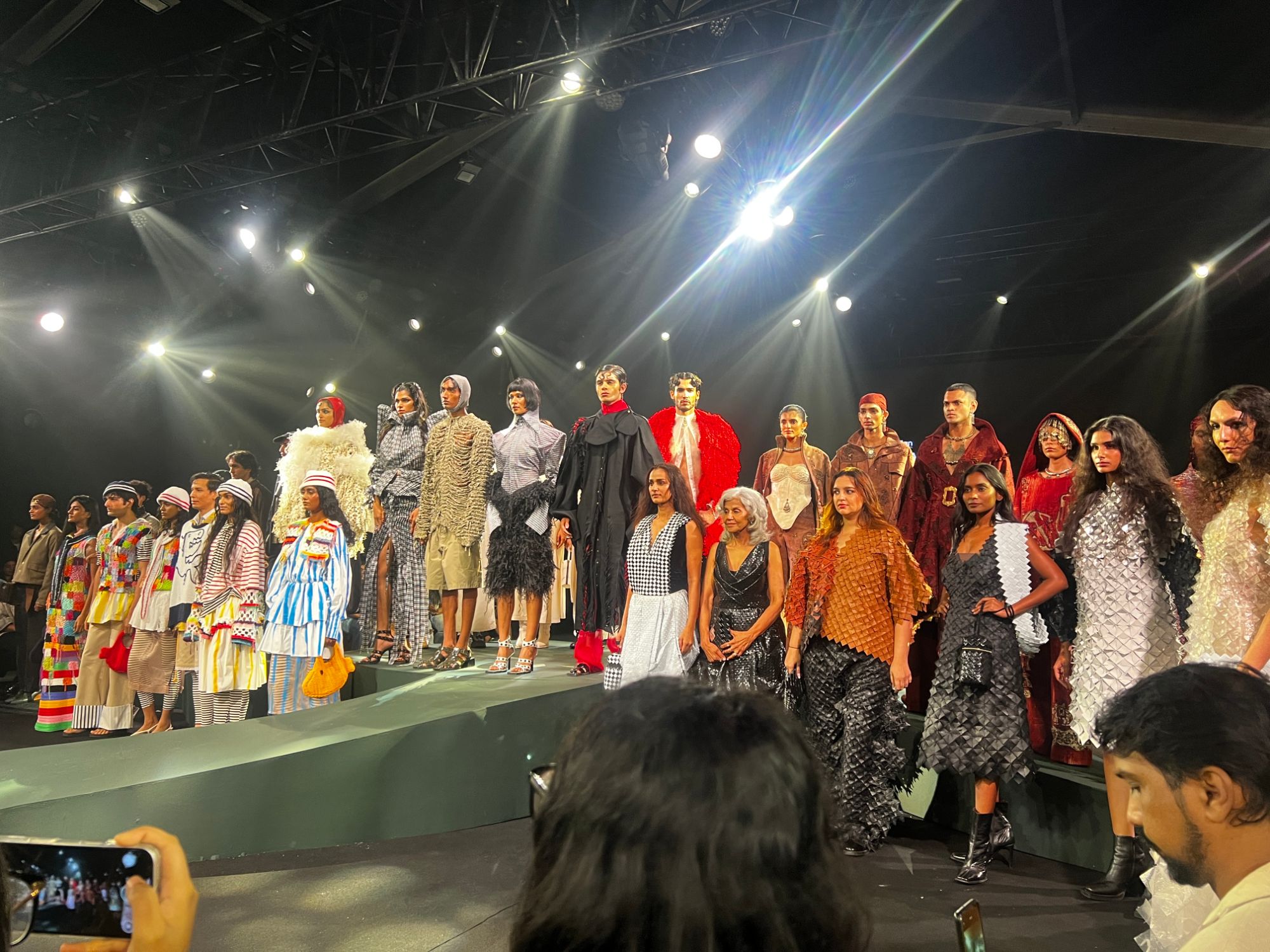Designers and models gathered for the finale of an Indian fashion week showcase.